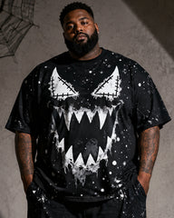 Big & Tall Men's Halloween Horror Fangs Print T-Shirt Pants Set