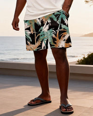 Big & Tall Men's Tropical Palm Print Round Neck Short Sleeve T-Shirt Shorts Set