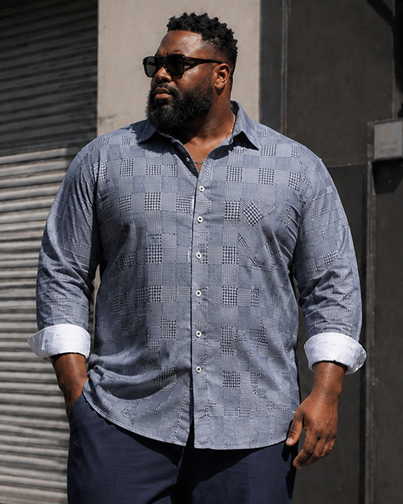 Big & Tall Men's Dark Plaid Print Long Sleeve Shirt Pants Set