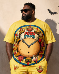 Big & Tall Men's Food Clock Burger Fries Printed T-Shirt Pants Set