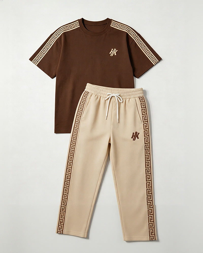 Big & Tall Men's Dark Brown Palette Printed T-Shirt Pants Set