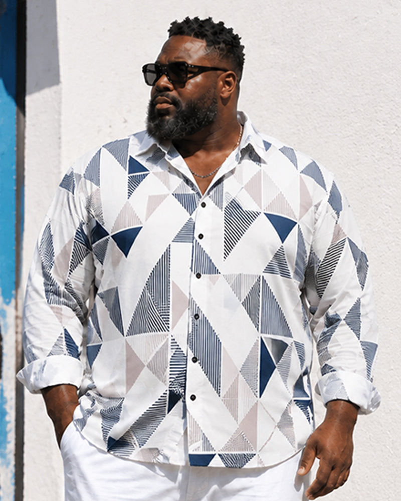 Big & Tall Men's Triangular Geometric Print Long Sleeve Shirt Pants Set