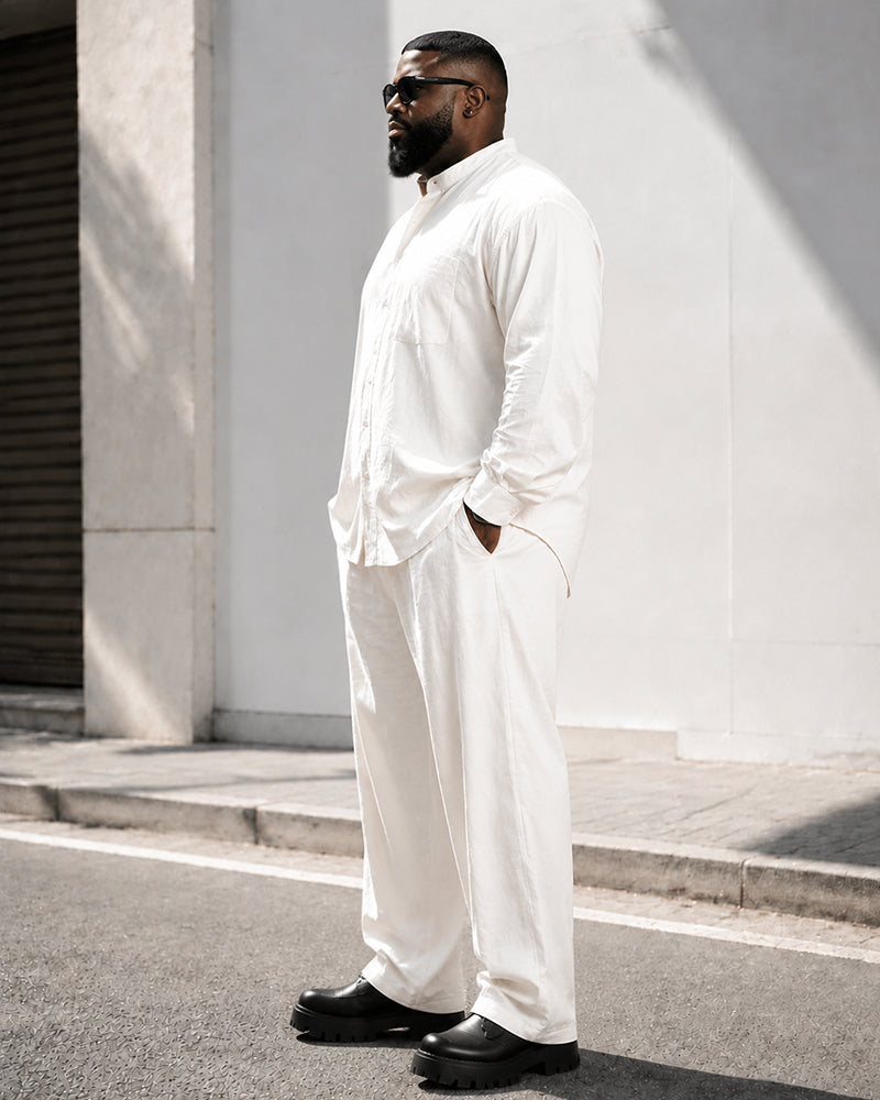 Big & Tall Men's Solid Color Collar Long Sleeve Shirt Pants Set