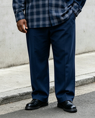 Big & Tall Men’s Navy Blue Diagonal Plaid Patchwork Printed Long-Sleeve Shirt And Pants Set