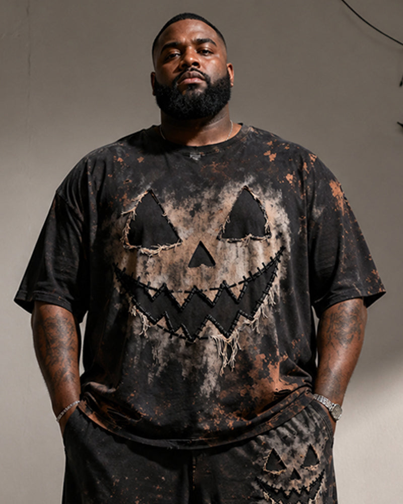 Big & Tall Men's Halloween Pumpkin Ghost Print T-Shirt Pants Set