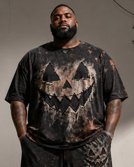 Big & Tall Men's Halloween Pumpkin Ghost Print T-Shirt Pants Set