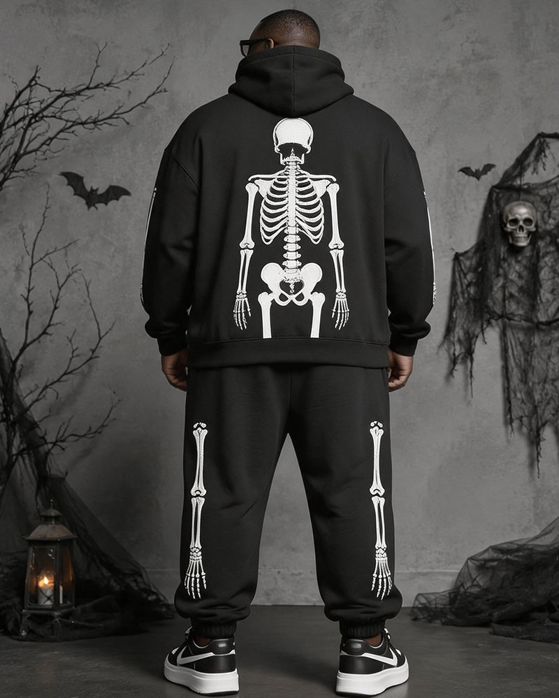 Big & Tall Men's Full Body Skeleton Skull Print Hoodie Set