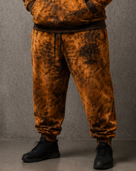 Big & Tall Men's Brown And Yellow Tie-Dye Tree Of Life Printed Half-Zip Sweat Set