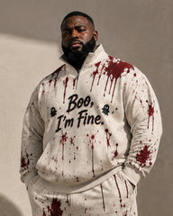 Big & Tall Men's Fun Bloody Text Print Half Zip Sweatshirt Set
