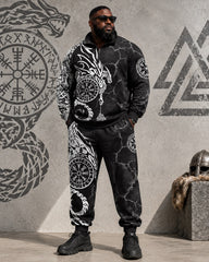 Big & Tall Men's Crack Dragon Compasses Totem Print Half-Zip Sweatshirt Set
