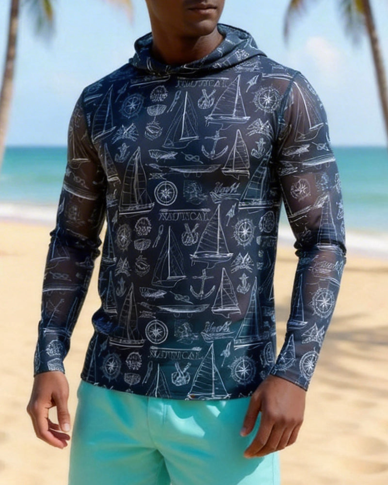 Camouflage Beach Blouse Hooded Long Sleeve T-shirt M-3XL