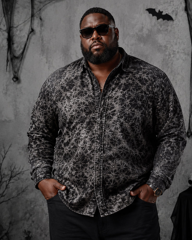 Big & Tall Men's Halloween Old Cobweb Dark Print Long Sleeve Shirt
