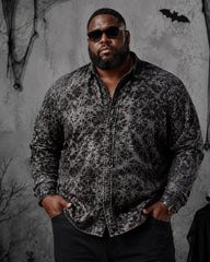 Big & Tall Men's Halloween Old Cobweb Dark Print Long Sleeve Shirt