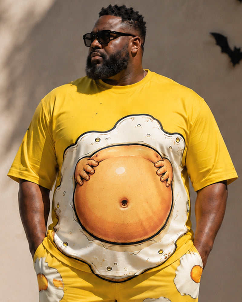 Big & Tall Men’s Fun Fried Egg Belly-Imitating Printed T-Shirt And Pants Set