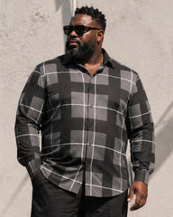 Big & Tall Men's Black And Gray Plaid Printed Long Sleeve Shirt Trousers Set