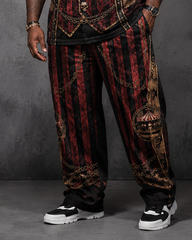 Big & Tall Men's Red And Black Circus Retro Vest Skull Print T-Shirt Pants Set