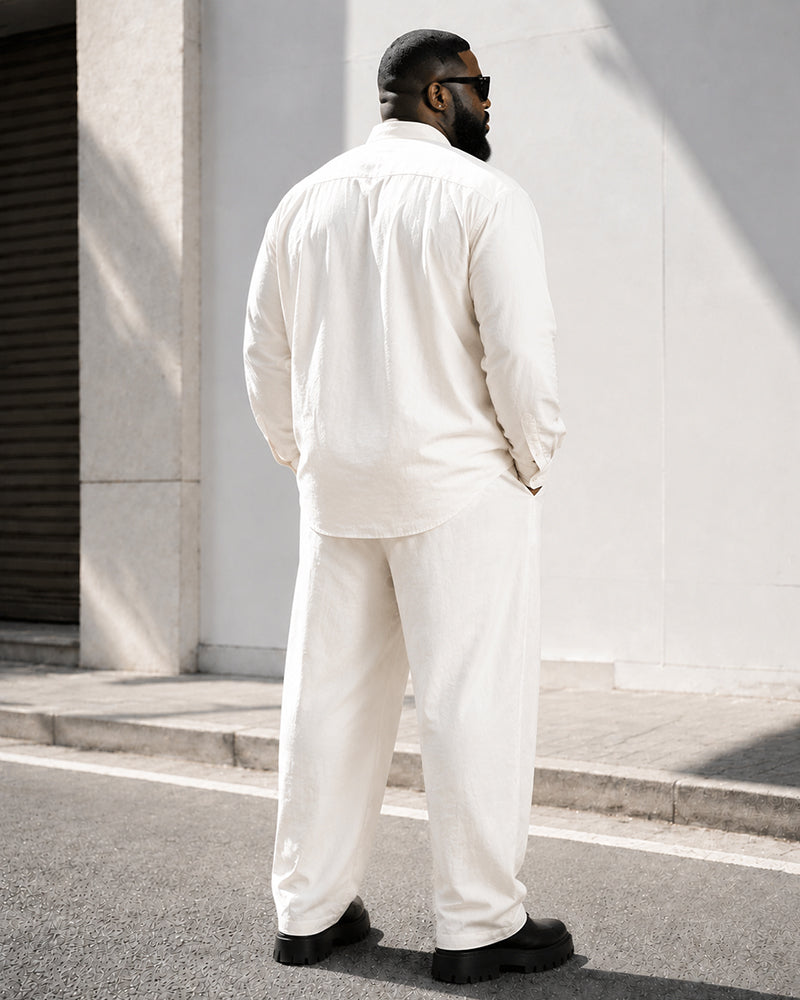 Big & Tall Men's Solid Color Collar Long Sleeve Shirt Pants Set