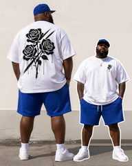 Big & Tall Men’s Tie-Dye Black Rose Twill Printed Crew-Neck Short-Sleeve T-Shirt And Shorts Set