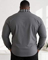 Big & Tall Men's Black Lattice Contrast Printed Long Sleeve Shirt