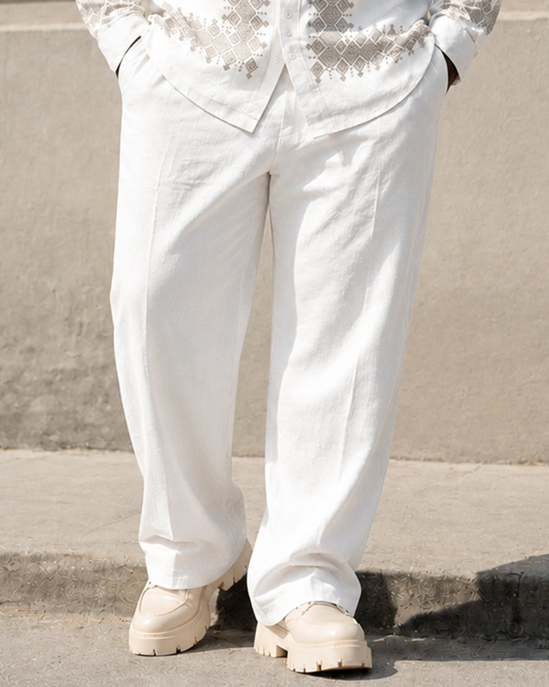Big & Tall Men's Ethnic Geometric Printed Collar Long Sleeve Shirt Pants Set