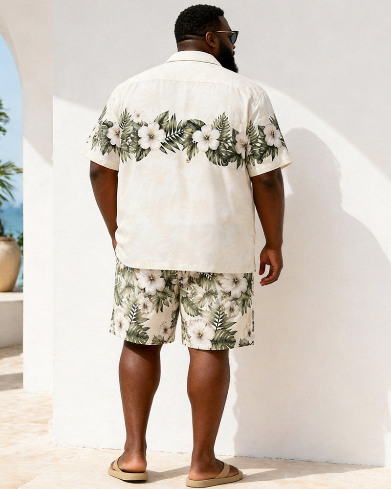 Big & Tall Men's Tropical Hibiscus Palm Leaf Print Short-Sleeve Shirt And Shorts Set