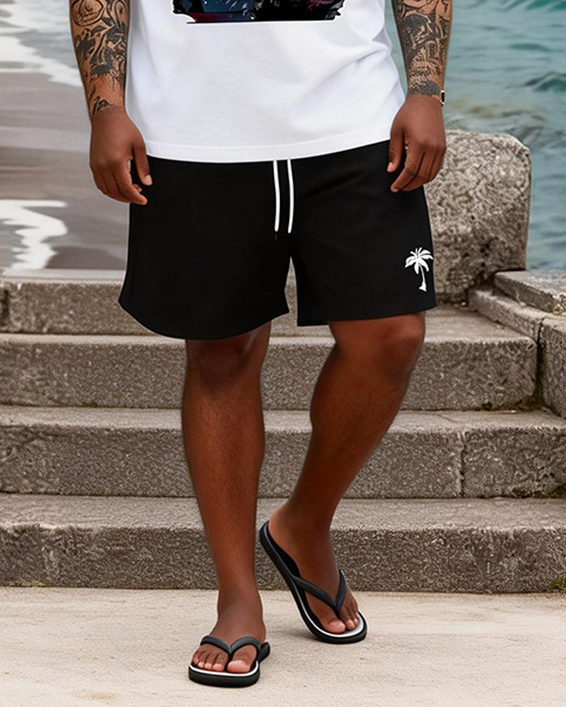 Big & Tall Men's Brooklyn Sunset Coconut Print Round Neck Short Sleeve T-Shirt Shorts Set