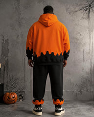 Big & Tall Men's Halloween Pumpkin Ghost Print Hoodie Set