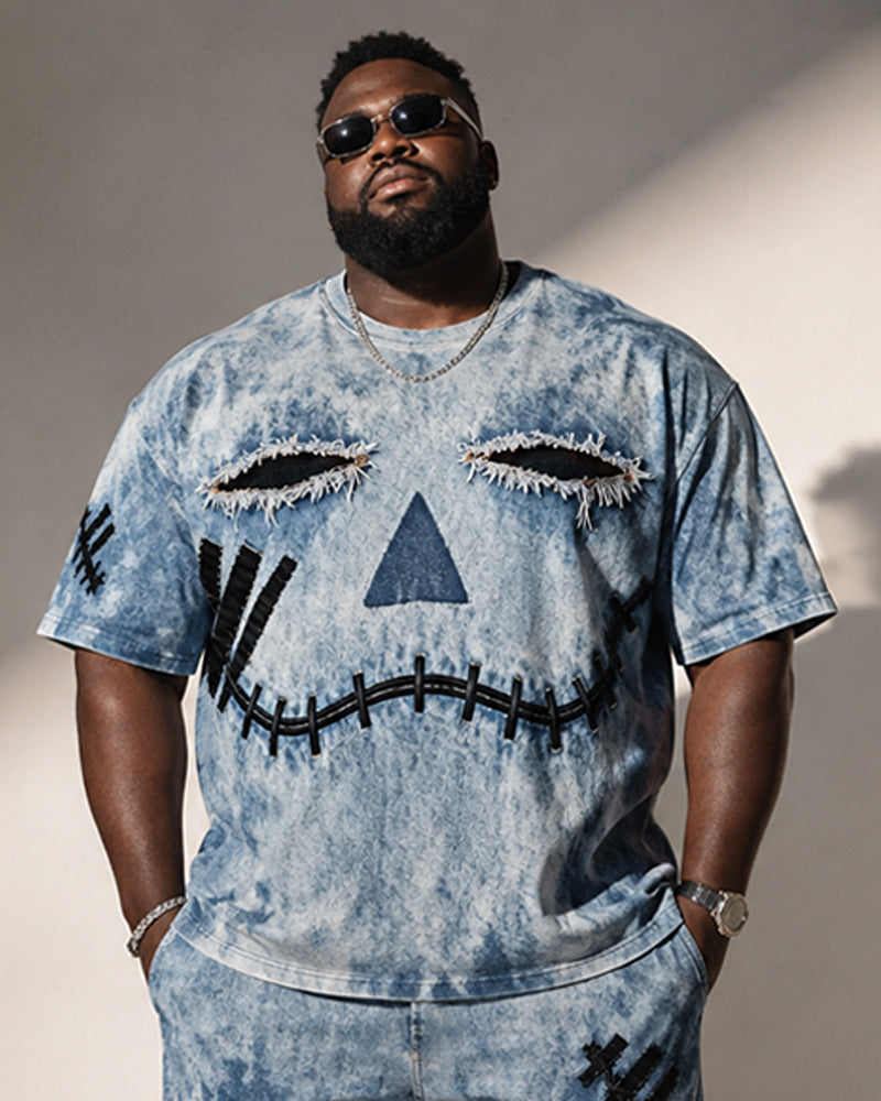 Big & Tall Men's Dye Stitch Pumpkin Face Printed T-Shirt Pants Set
