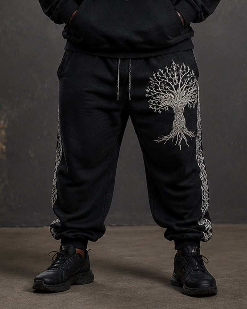 Big & Tall Men's Tree Of Life Rune Print Half-Zip Sweat Set