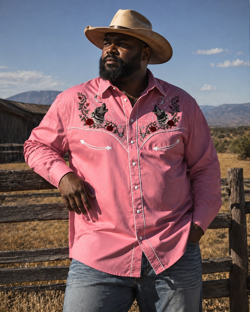 Big & Tall Men's Wolf Whistling Rose Printed Long Sleeve Shirt