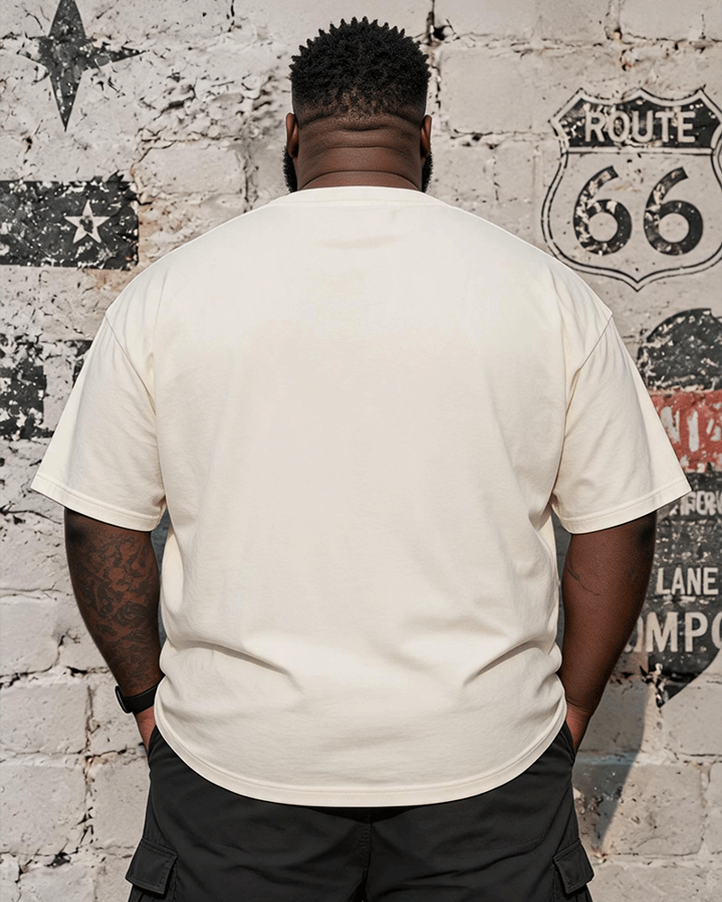 Big & Tall Men's Vintage Curved Sun Top Hat Printed Round Neck Short Sleeve T-Shirt