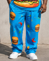 Big & Tall Men's Jumbo Burger Fake Belly Print T-Shirt Pants Set