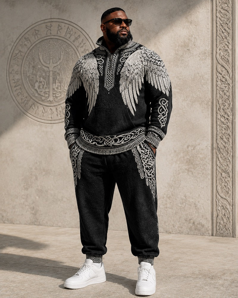 Big & Tall Men’s Nordic Wings Celtic Knot–Print Half-Zip Hoodie Set
