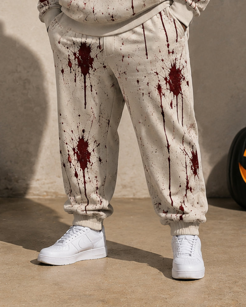 Big & Tall Men's Fun Bloody Text Print Half Zip Sweatshirt Set