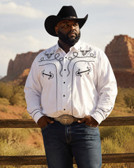 Big & Tall Men's Vintage Western Bull Tow Knot Print Long Sleeve Shirt