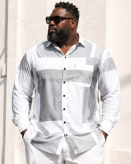 Big & Tall Men's Gray Geometric Block Printed Long Sleeve Shirt Trousers Set