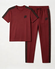Big & Tall Men's Wine Red Printed T-shirt Trousers Set