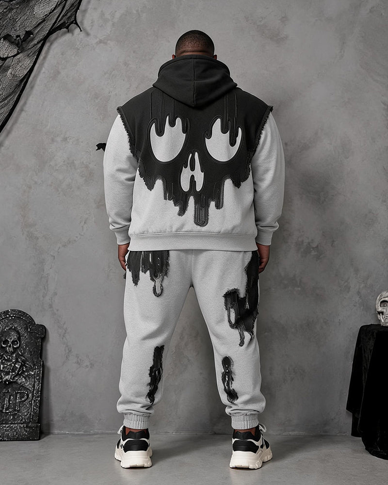 Big & Tall Men's Skull Melting Drop Print Hoodie Set