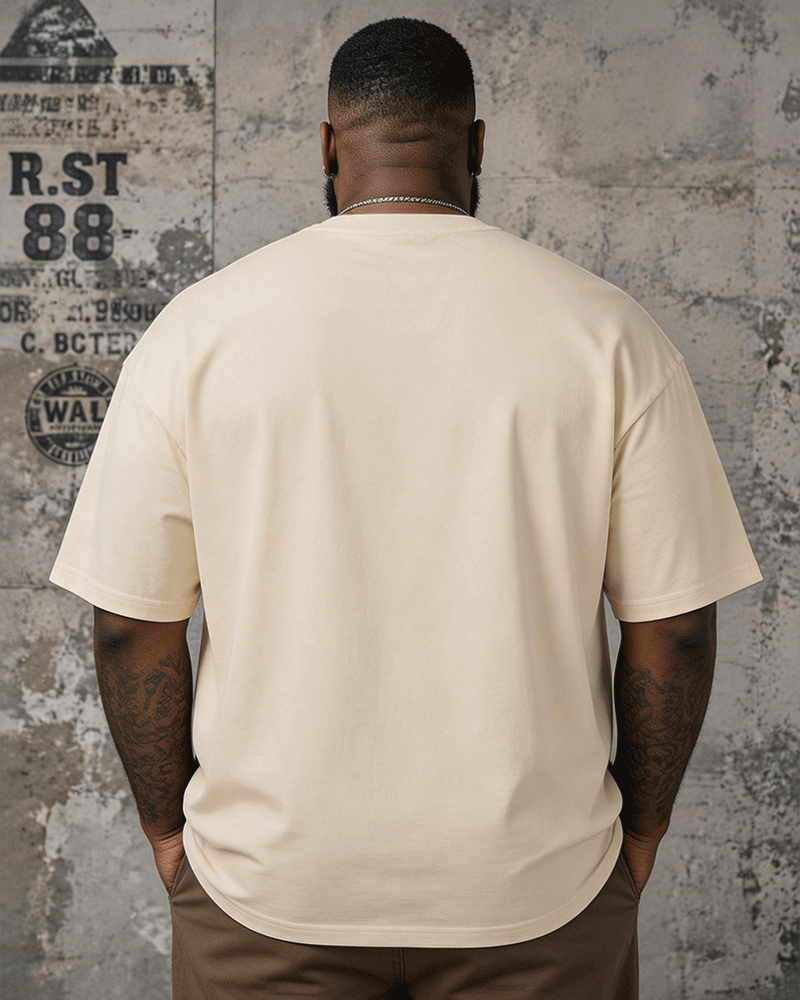 Big & Tall Men's Vintage Shield Wheat Badge Top Hat Printed Crewneck Short Sleeve T-Shirt