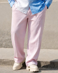Big & Tall Men's Pink Blue Gradient Striped Print Stand Collar Long Sleeve Shirt Trousers Set