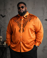 Big & Tall Men's Halloween Cobweb Bat Print Long Sleeve Shirt