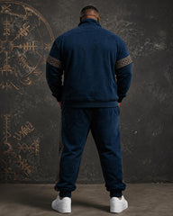 Big & Tall Men's Wolf Head Viking Rune Print Half Zip Sweat Set