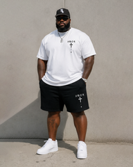 Big & Tall Men's Faith AMEN Gothic Cross Front And Back Printed Crewneck Short Sleeve T-Shirt Shorts Set