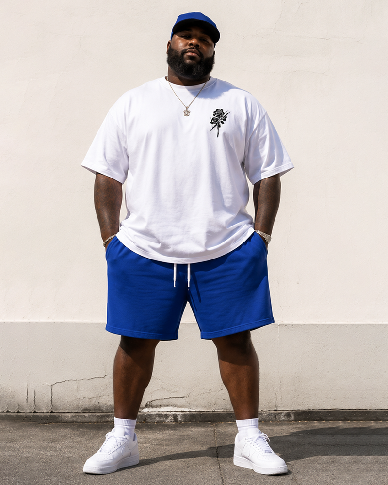 Big & Tall Men’s Tie-Dye Black Rose Twill Printed Crew-Neck Short-Sleeve T-Shirt And Shorts Set