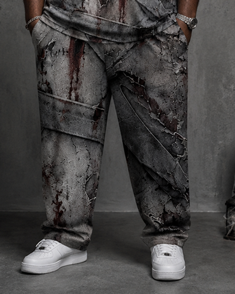 Big & Tall Men's Broken Bandage Bloodstain Zombie Simulation Printed T-shirt Pants Set