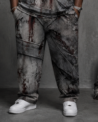 Big & Tall Men's Broken Bandage Bloodstain Zombie Simulation Printed T-shirt Pants Set