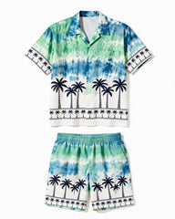 Big & Tall Men's Ombre Tie-Dye Coconut Tree Print Short-Sleeve Shirt And Shorts Set