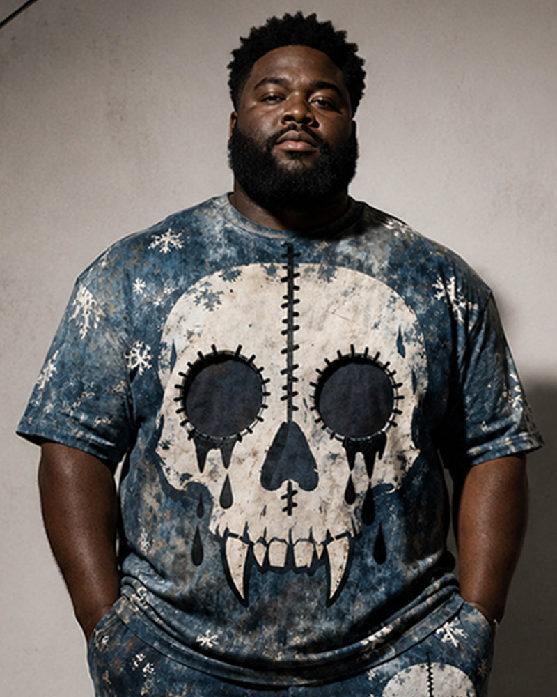 Big & Tall Men's Snowflake Skull Print T-Shirt And Pants Set