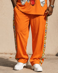 Big & Tall Men's Orange Skull Sausage Ribs Print T-Shirt Pants Set