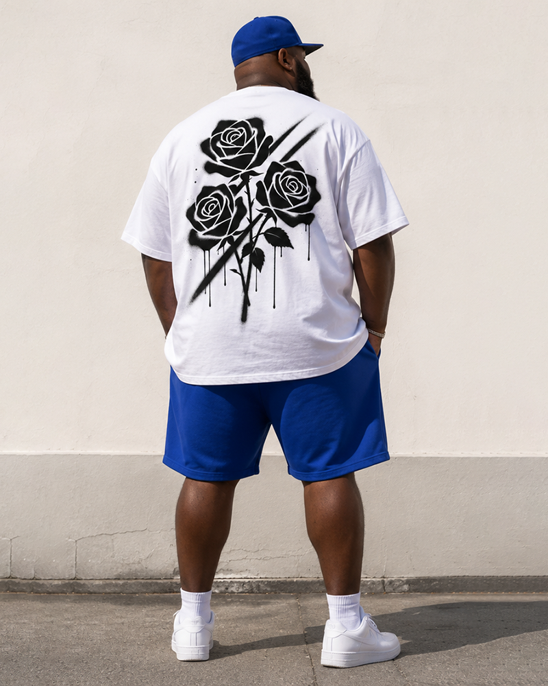 Big & Tall Men’s Tie-Dye Black Rose Twill Printed Crew-Neck Short-Sleeve T-Shirt And Shorts Set
